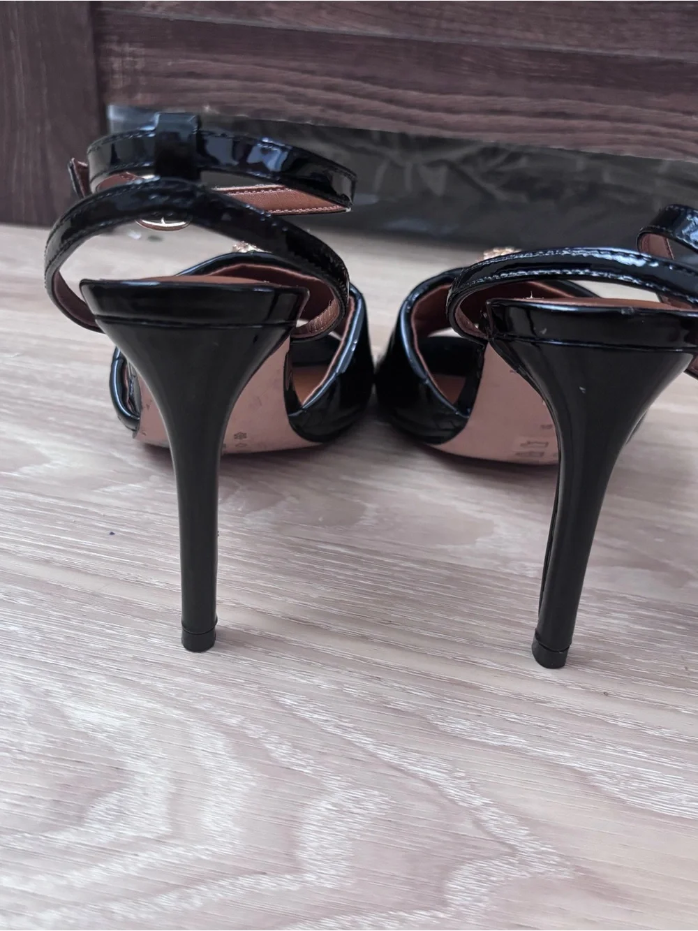 Kurt Geiger Black Patent Slingback Heels with Gold Detail